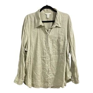 H&M Linen Button Front Blouse Light Green XXL
